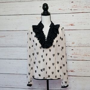 H&M // ultra-chic sheer heart print satin bib blouse